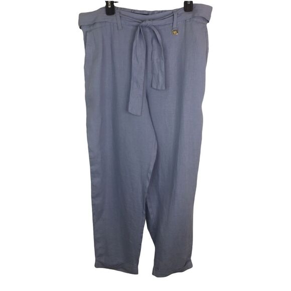 Ellen Tracy Womens Size‎ Large Blue Pants Bow Tie Waist Elastic Chambray Linen - Picture 1 of 6